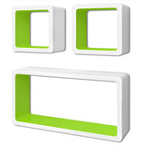 NNEVL 3 White-green MDF Floating Wall Display Shelf Cubes Book/DVD Storage