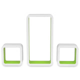 NNEVL 3 White-green MDF Floating Wall Display Shelf Cubes Book/DVD Storage