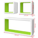 NNEVL 3 White-green MDF Floating Wall Display Shelf Cubes Book/DVD Storage
