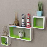 NNEVL 3 White-green MDF Floating Wall Display Shelf Cubes Book/DVD Storage