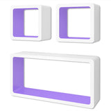 NNEVL 3 White-purple MDF Floating Wall Display Shelf Cubes Book/DVD Storage