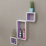 NNEVL 3 White-purple MDF Floating Wall Display Shelf Cubes Book/DVD Storage