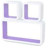 NNEVL 3 White-purple MDF Floating Wall Display Shelf Cubes Book/DVD Storage
