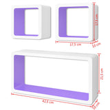 NNEVL 3 White-purple MDF Floating Wall Display Shelf Cubes Book/DVD Storage