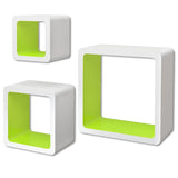 NNEVL 3 White-green MDF Floating Wall Display Shelf Cubes Book/DVD Storage