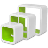 NNEVL 3 White-green MDF Floating Wall Display Shelf Cubes Book/DVD Storage