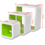NNEVL 3 White-green MDF Floating Wall Display Shelf Cubes Book/DVD Storage