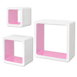 NNEVL 3 White-pink MDF Floating Wall Display Shelf Cubes Book/DVD Storage