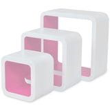 NNEVL 3 White-pink MDF Floating Wall Display Shelf Cubes Book/DVD Storage