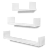 NNEVL 3 White MDF U-shaped Floating Wall Display Shelves Book/DVD Storage