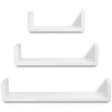 NNEVL 3 White MDF U-shaped Floating Wall Display Shelves Book/DVD Storage