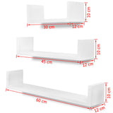 NNEVL 3 White MDF U-shaped Floating Wall Display Shelves Book/DVD Storage