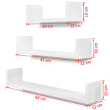NNEVL 3 White MDF U-shaped Floating Wall Display Shelves Book/DVD Storage