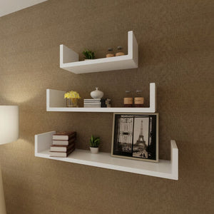 NNEVL 3 White MDF U-shaped Floating Wall Display Shelves Book/DVD Storage