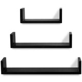 NNEVL 3 Black MDF U-shaped Floating Wall Display Shelves Book/DVD Storage