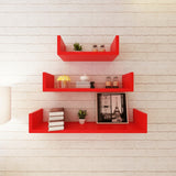 NNEVL 3 Red MDF U-shaped Floating Wall Display Shelves Book/DVD Storage