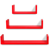 NNEVL 3 Red MDF U-shaped Floating Wall Display Shelves Book/DVD Storage