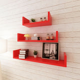 NNEVL 3 Red MDF U-shaped Floating Wall Display Shelves Book/DVD Storage