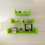 NNEVL 3 Green MDF U-shaped Floating Wall Display Shelves Book/DVD Storage
