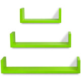 NNEVL 3 Green MDF U-shaped Floating Wall Display Shelves Book/DVD Storage