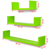 NNEVL 3 Green MDF U-shaped Floating Wall Display Shelves Book/DVD Storage