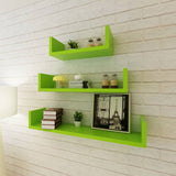 NNEVL 3 Green MDF U-shaped Floating Wall Display Shelves Book/DVD Storage