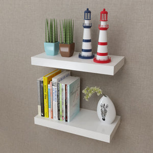 NNEVL 2 White MDF Floating Wall Display Shelves Book/DVD Storage