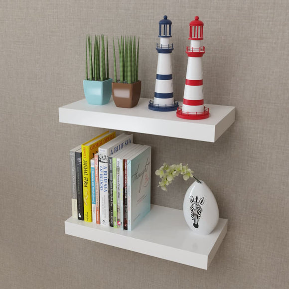 NNEVL 2 White MDF Floating Wall Display Shelves Book/DVD Storage
