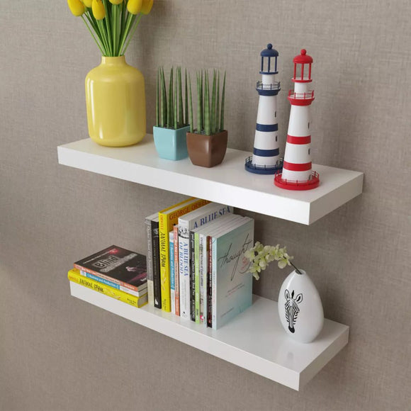 NNEVL 2 White MDF Floating Wall Display Shelves Book/DVD Storage