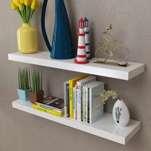 NNEVL 2 White MDF Floating Wall Display Shelves Book/DVD Storage