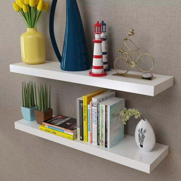 NNEVL 2 White MDF Floating Wall Display Shelves Book/DVD Storage