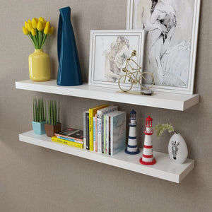 NNEVL 2 White MDF Floating Wall Display Shelves Book/DVD Storage