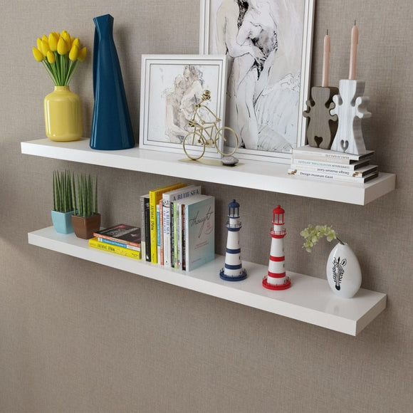 NNEVL 2 White MDF Floating Wall Display Shelves Book/DVD Storage