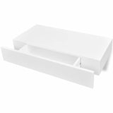 NNEVL White MDF Floating Wall Display Shelf 1 Drawer Book/DVD Storage