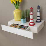 NNEVL White MDF Floating Wall Display Shelf 1 Drawer Book/DVD Storage