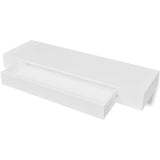 NNEVL White MDF Floating Wall Display Shelf 1 Drawer Book/DVD Storage