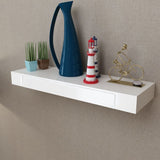 NNEVL White MDF Floating Wall Display Shelf 1 Drawer Book/DVD Storage
