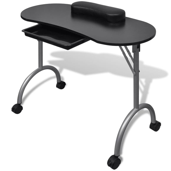 NNEVL Folding Manicure Nail Table with Castors Black