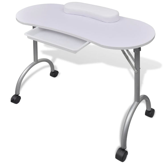 NNEVL Folding Manicure Nail Table with Castors White