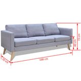 NNEVL Sofa 3-Seater Fabric Light Grey