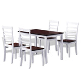 NNEVL Brown White Solid Wood Dining Table Set with 4 Chairs