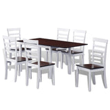 NNEVL Brown White Solid Wood Extending Dining Table Set with 6 Chairs