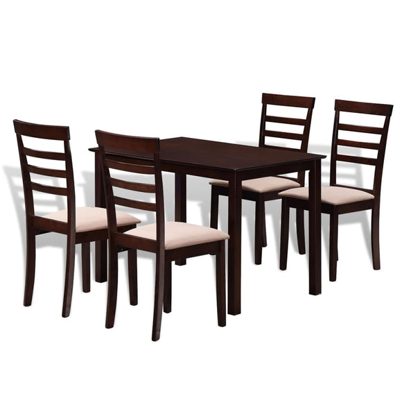 NNEVL Brown Cream Solid Wood Dining Table Set with 4 Chairs