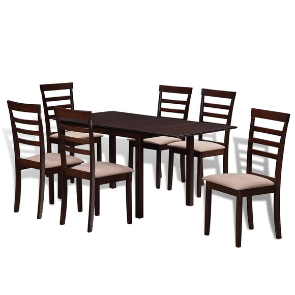 NNEVL Brown Cream Solid Wood Extending Dining Table Set with 6 Chairs