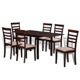 NNEVL Brown Cream Solid Wood Extending Dining Table Set with 6 Chairs