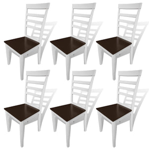 NNEVL Dining Chairs 6 pcs White and Brown Solid Wood and MDF