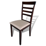 NNEVL Dining Chairs 6 pcs Brown and Cream Solid Wood and Fabric