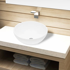 NNEVL Ceramic Bathroom Sink Basin White Round