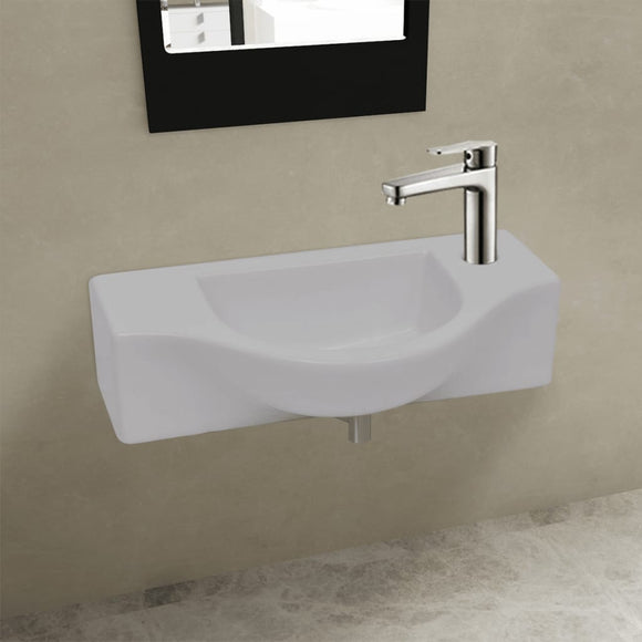 NNEVL Ceramic Bathroom Sink Basin with Faucet Hole White