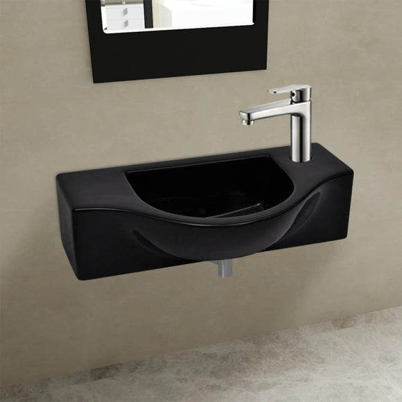 NNEVL Ceramic Bathroom Sink Basin with Faucet Hole Black
